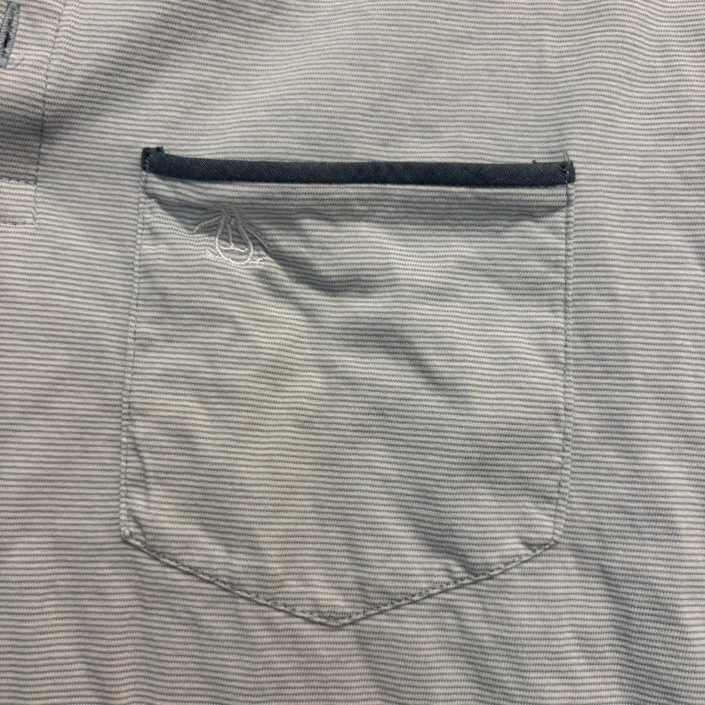 Men's Penguin Chambray Light Blue and White Striped Polo with Navy Collar